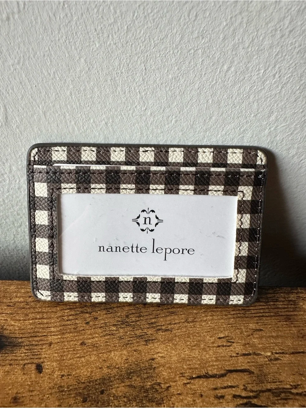 Nanette Lepore Slim Card Holder Wallet in Brown and Cream Checkered NWOT
